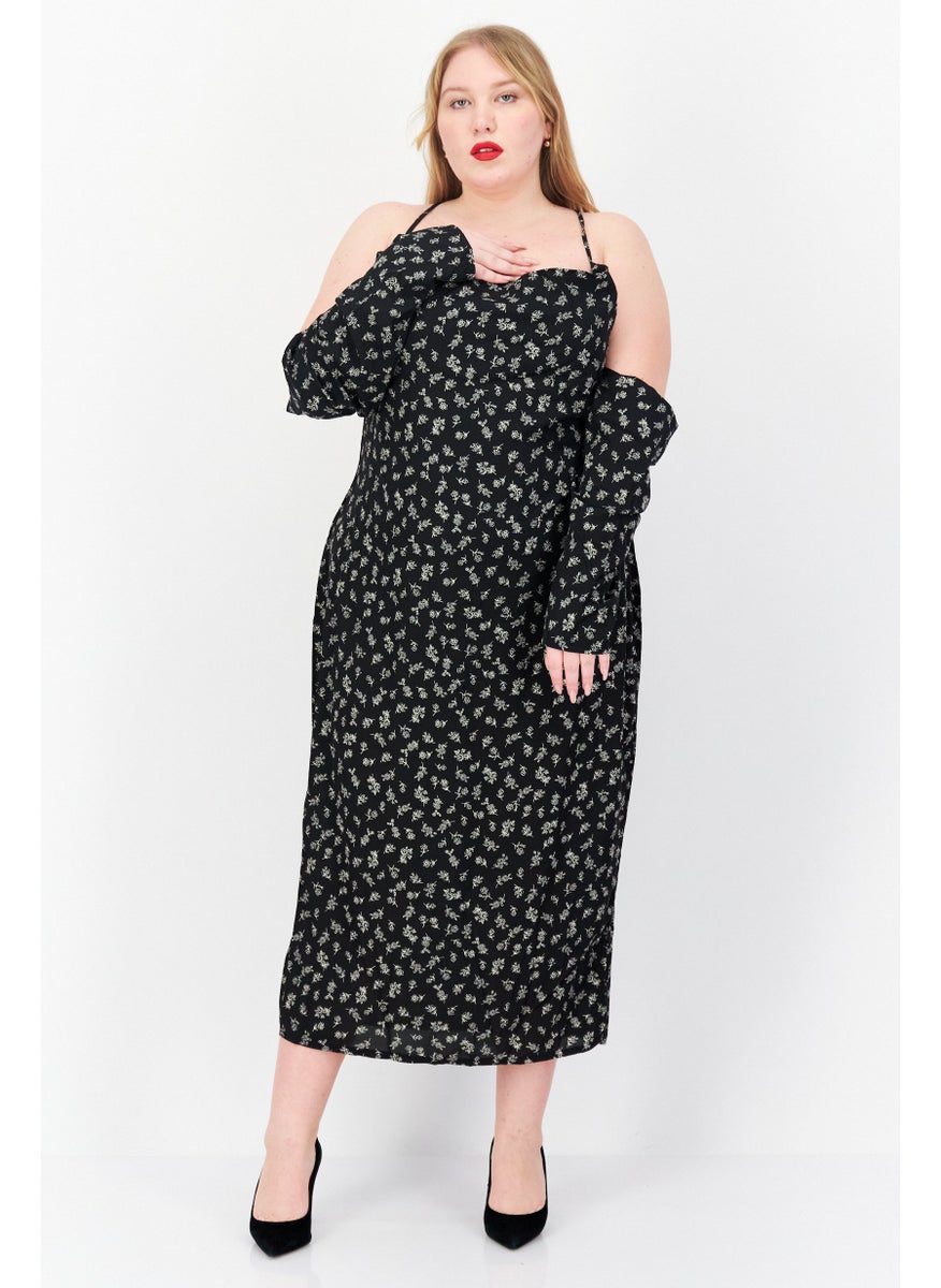 Koco & K Women Allover Print Midi Dress, Black  - Image 1