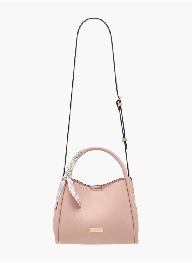بابريكا Solid Tote Bag with Adjustable Strap and Scarf Accent
