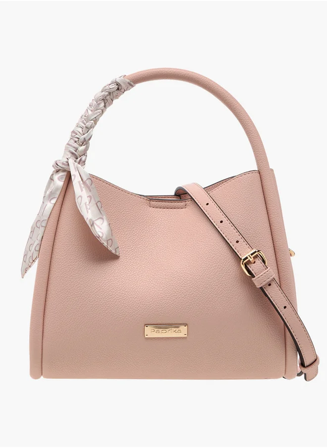 بابريكا Solid Tote Bag with Adjustable Strap and Scarf Accent