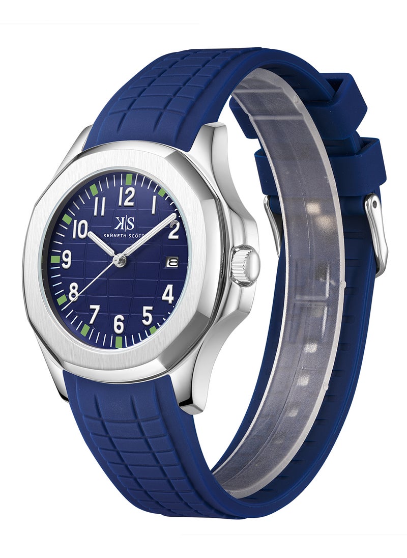 KENNETH SCOTT Kenneth Scott Men's Watch, Analog Display and Silicone Strap - K24014-SSNN, Blue  - Image 2