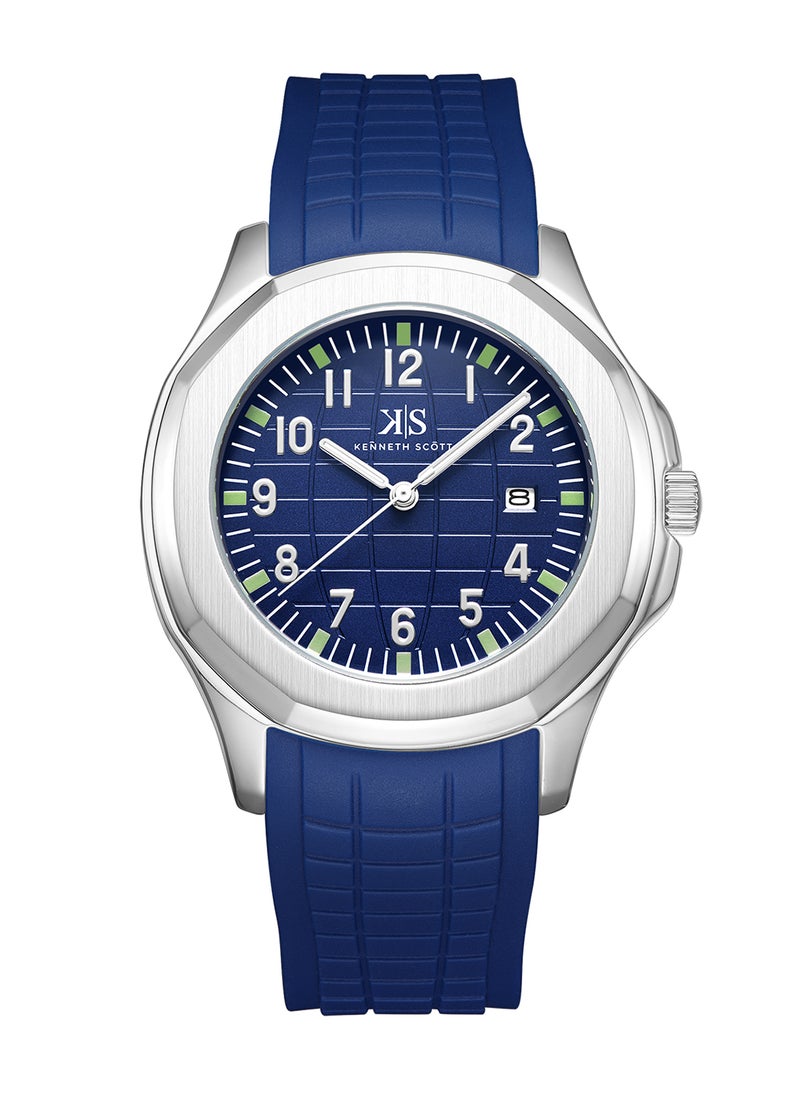 KENNETH SCOTT Kenneth Scott Men's Watch, Analog Display and Silicone Strap - K24014-SSNN, Blue  - Image 1