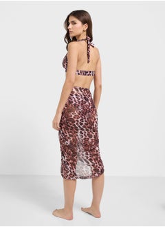 Ginger 3 Pc Halter Neck Leopard Print Bikini, Brief & Tie Up Skirt Set  - Image 2