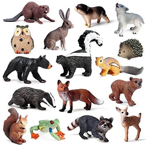 SCAHOW 16 PCS Forest Animals Figures Woodland Creatures Figurines Miniature Toys CakeCupcake Topper Birthday Gift for Kids Woodland Baby Shower Decorations - Image 1