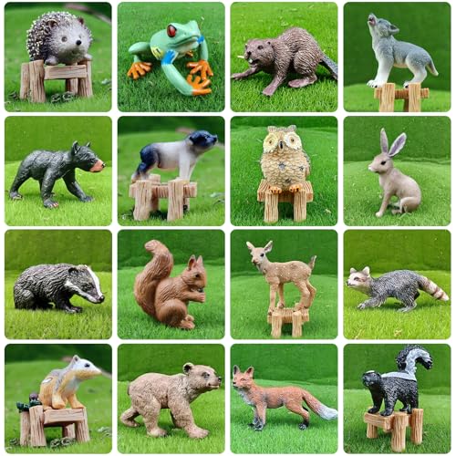 SCAHOW 16 PCS Forest Animals Figures Woodland Creatures Figurines Miniature Toys CakeCupcake Topper Birthday Gift for Kids Woodland Baby Shower Decorations - Image 5