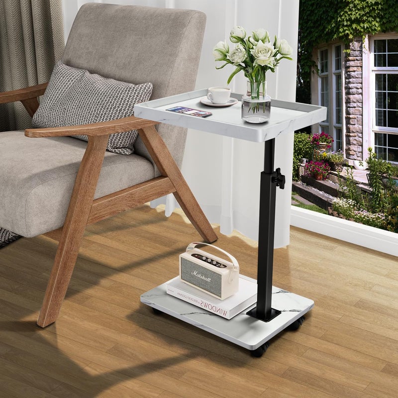 XNSDXV C Table End Table Adjustable Height, 360Â°Swivel TV Tray Table for Small Spaces, Couch Tables That slide under, C Shaped Side Tables living room and bedroom for Sofa, Bed,Chair, Snack (1, White) - Image 5