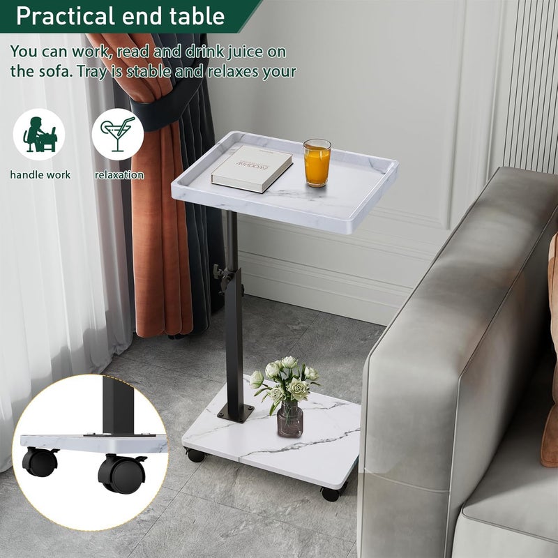XNSDXV C Table End Table Adjustable Height, 360Â°Swivel TV Tray Table for Small Spaces, Couch Tables That slide under, C Shaped Side Tables living room and bedroom for Sofa, Bed,Chair, Snack (1, White) - Image 3
