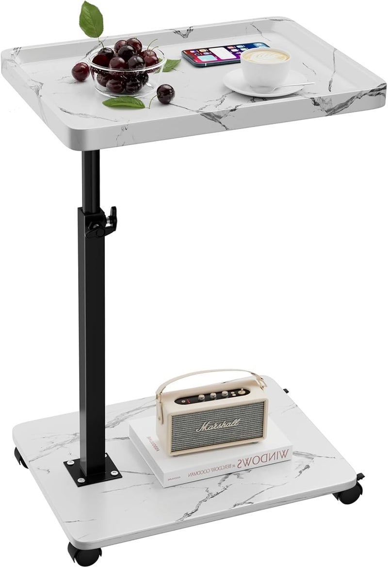 XNSDXV C Table End Table Adjustable Height, 360Â°Swivel TV Tray Table for Small Spaces, Couch Tables That slide under, C Shaped Side Tables living room and bedroom for Sofa, Bed,Chair, Snack (1, White) - Image 1