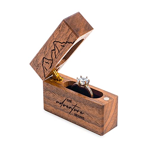 Wislist Wooden Engagement Ring Box Small Slim Flat Ring Case for Proposal,Wedding (The adventure begins) - Image 2