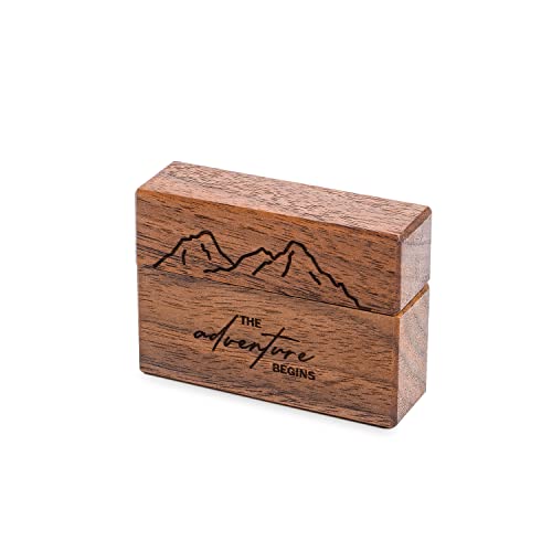 Wislist Wooden Engagement Ring Box Small Slim Flat Ring Case for Proposal,Wedding (The adventure begins) - Image 5