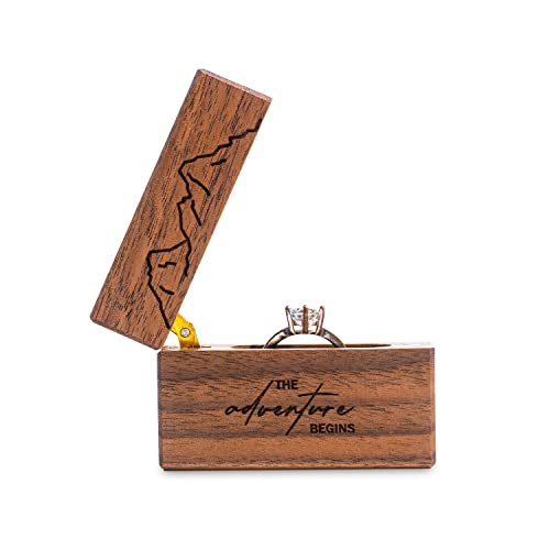 Wislist Wooden Engagement Ring Box Small Slim Flat Ring Case for Proposal,Wedding (The adventure begins) - Image 4
