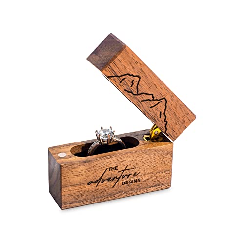 Wislist Wooden Engagement Ring Box Small Slim Flat Ring Case for Proposal,Wedding (The adventure begins) - Image 3