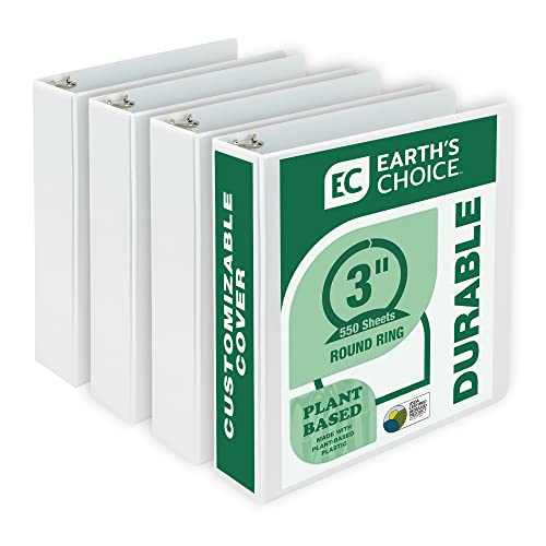 Samsill Plant-Based 3 Inch Durable Round Ring, Made in USA, View Binder, Eco-Friendly, USDA Certified Biobased, 4 Pack, White - Image 1