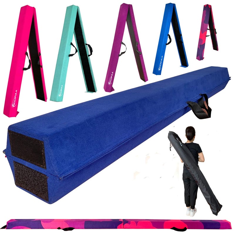MARFULA 8 FT 9 FT Folding Balance Beam Gymnastics Floor Beam Extra Firm Suede Cover Anti Slip Bottom with Carry Bag for KidsAdults Home Use