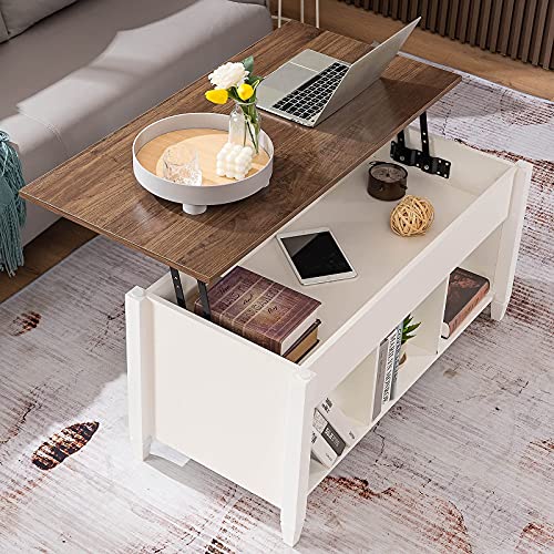 VINGLI VINGLI Lift Top Coffee Table White with Storage ShelfHidden Compartment Gas Lifting Mesa De Centro para Sala Pop Up Coffe Table