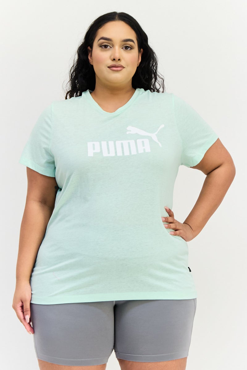 PUMA تي شيرت تدريب للنساء بشعار العلامة التجارية، أخضر نعناعي - Image 1