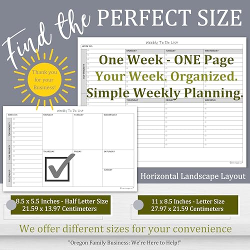 Life Charge Weekly TO DO List Notepads (2 Pack, 50 Pages Each) Task Pad Planner w/Daily Checklist, Priority ToDo & Note Sections. Desk Notebook Pad to Organize Office. 8.5 X 5.5, A5 Sheets. Made in the USA. - Image 3