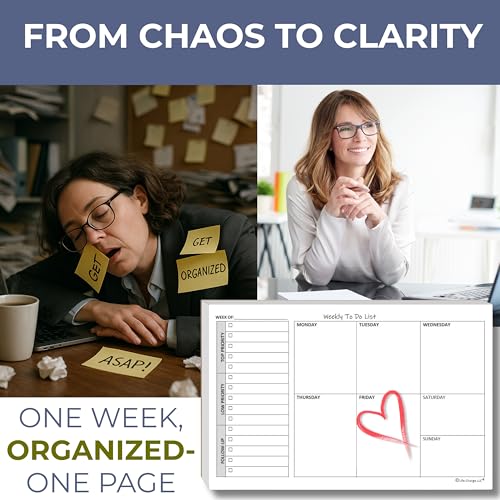 Life Charge Weekly TO DO List Notepads (2 Pack, 50 Pages Each) Task Pad Planner w/Daily Checklist, Priority ToDo & Note Sections. Desk Notebook Pad to Organize Office. 8.5 X 5.5, A5 Sheets. Made in the USA. - Image 4