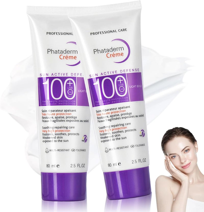 2Pcs Sunscreen SPF 100 Sun Cream SPF PA Face Moisturiser Sun Serum Korean Skin Care Ultra Light UV Protetion Face Sunscreen Factor 100 High Protection Sun Essence Refreshing No Sticky