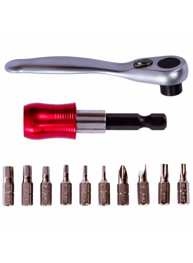 YBEKI Bike Repair Tool Kit Set - Bicycle Multi-Tool Kit with Ratchet Reversible Tool & 10 Tool bits, Bone Wrench, Bike Portable Tool Bag. 6 Month Warranty (Ratchet Tool + tire Tool) - Image 4