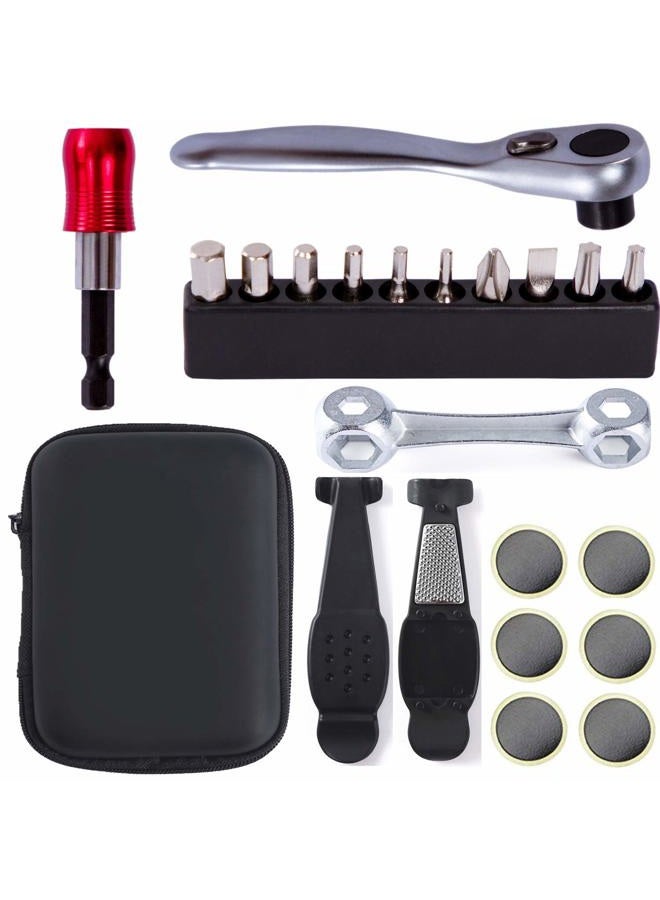 YBEKI Bike Repair Tool Kit Set - Bicycle Multi-Tool Kit with Ratchet Reversible Tool & 10 Tool bits, Bone Wrench, Bike Portable Tool Bag. 6 Month Warranty (Ratchet Tool + tire Tool) - Image 1