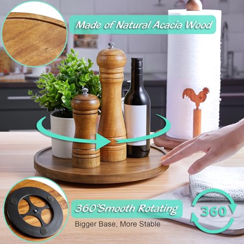 Bivvclaz 10 Acacia Wood Lazy Susan Turntable Organizer for Cabinet Round Serving Tray Decorative Tray Vintage Centerpiece Candle Holder Tray Farmhouse Tray for Kitchen Countertop Coffee Table Decor - Image 3