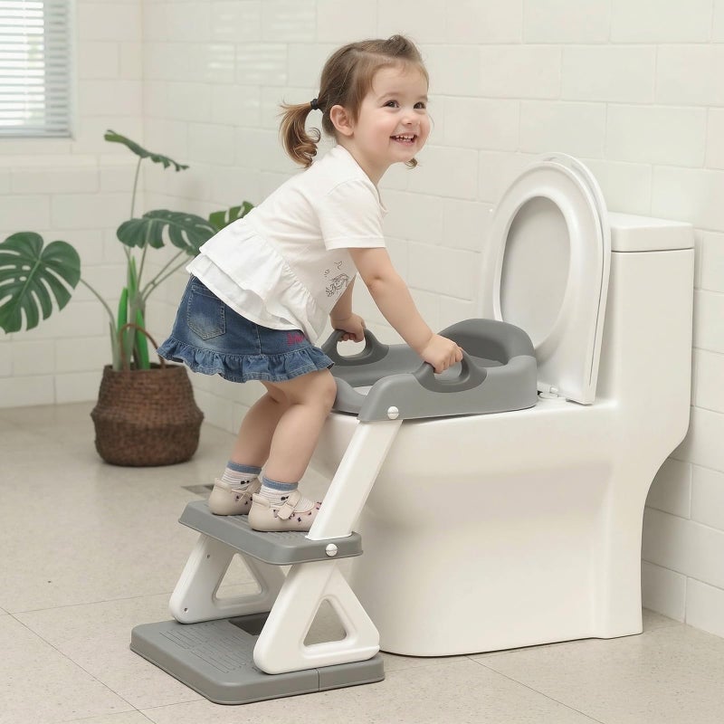 Wiifo Potty Training Toilet Seat with Step Stool Ladder for Boys and Girls, 2 in 1 Potty Training Toilet, Splash Guard Anti-Slip Pad Step Stoolï¼ˆGray-White) Pedal Upgrade - Image 3