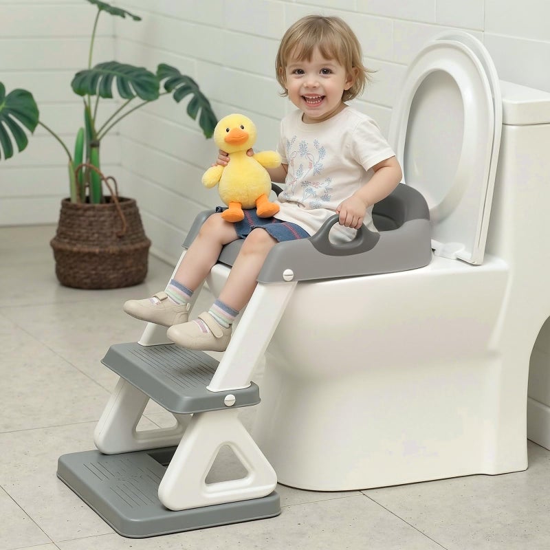 Wiifo Potty Training Toilet Seat with Step Stool Ladder for Boys and Girls, 2 in 1 Potty Training Toilet, Splash Guard Anti-Slip Pad Step Stoolï¼ˆGray-White) Pedal Upgrade - Image 1