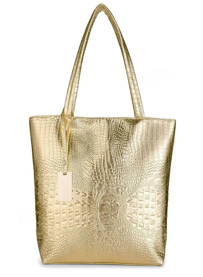 SUMGOGO Purse and Handbag for Women Crocodile Satchel Large Shoulder Tote Bag Wallets (Gold & Silver) - Image 2