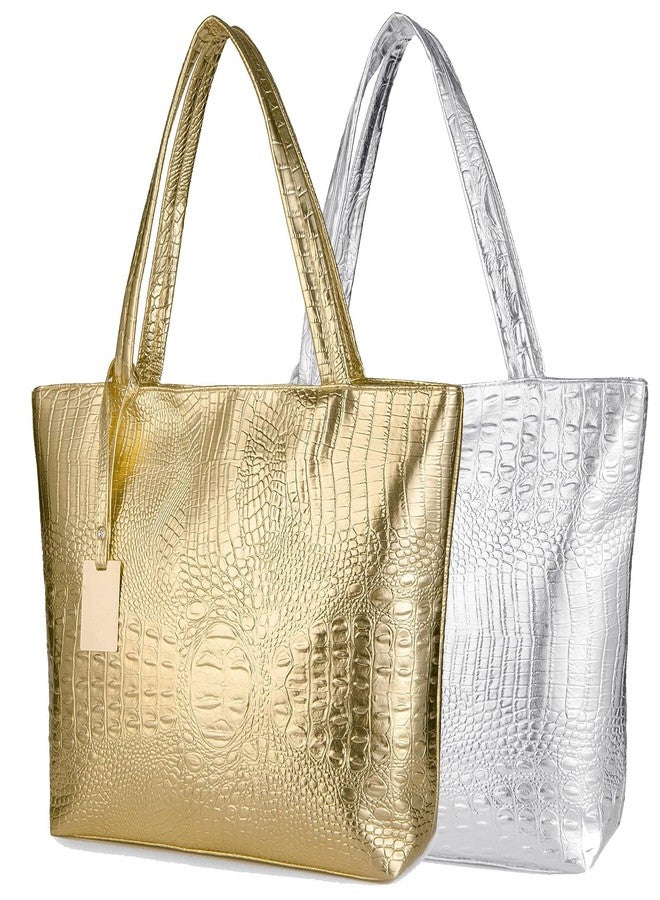 SUMGOGO Purse and Handbag for Women Crocodile Satchel Large Shoulder Tote Bag Wallets (Gold & Silver) - Image 1