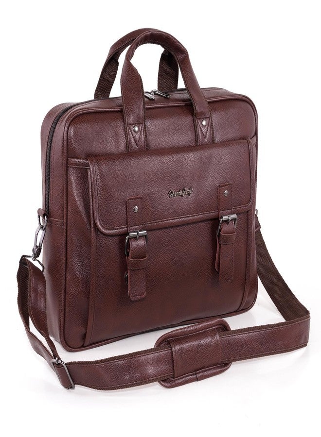 Hard Craft Vegan Leather Office Laptop Messenger and Shoulder Side Sling Hand Bag For Men Corporate Executive Briefcase Bag For Man Supports Laptop Upto 15.6 inches (Brown) - Image 1