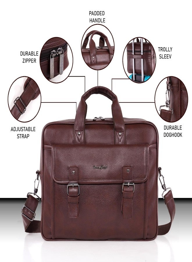 Hard Craft Vegan Leather Office Laptop Messenger and Shoulder Side Sling Hand Bag For Men Corporate Executive Briefcase Bag For Man Supports Laptop Upto 15.6 inches (Brown) - Image 2