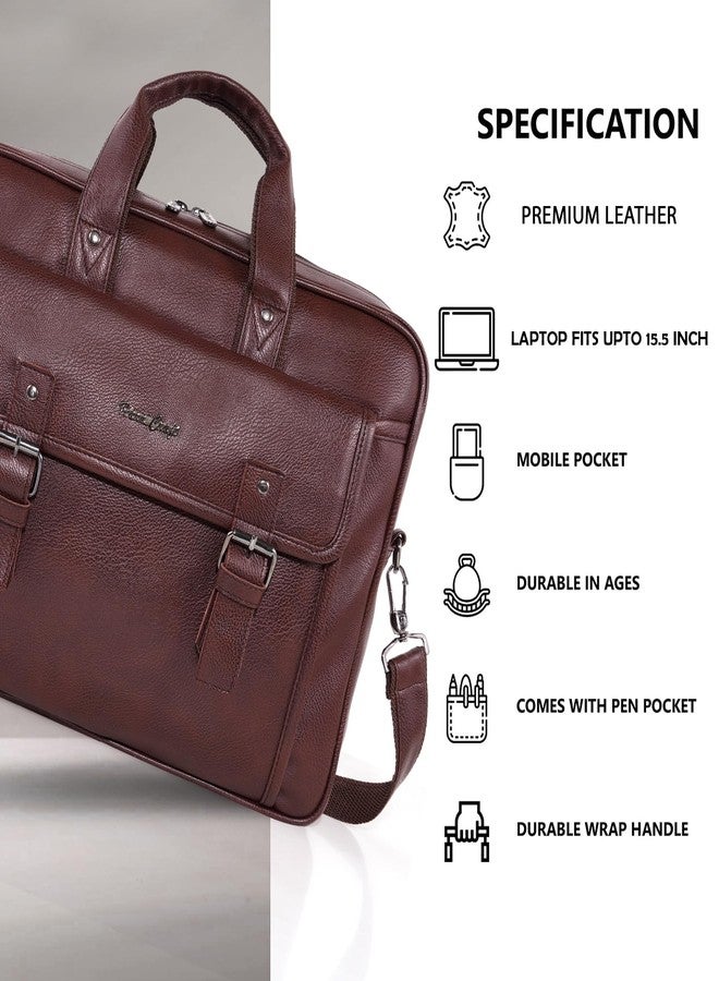 Hard Craft Vegan Leather Office Laptop Messenger and Shoulder Side Sling Hand Bag For Men Corporate Executive Briefcase Bag For Man Supports Laptop Upto 15.6 inches (Brown) - Image 3
