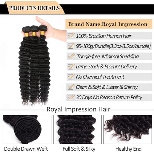ROYAL IMPRESSION 12A Deep Wave Bundles Human Hair 12 14 16 300g 100 Real Human Hair 3X Longer Lifespan 100 Unprocessed Brazilian Virgin Hair Pineapple Deep Wave Human Hair Weave Bundles Natural Color - Image 5