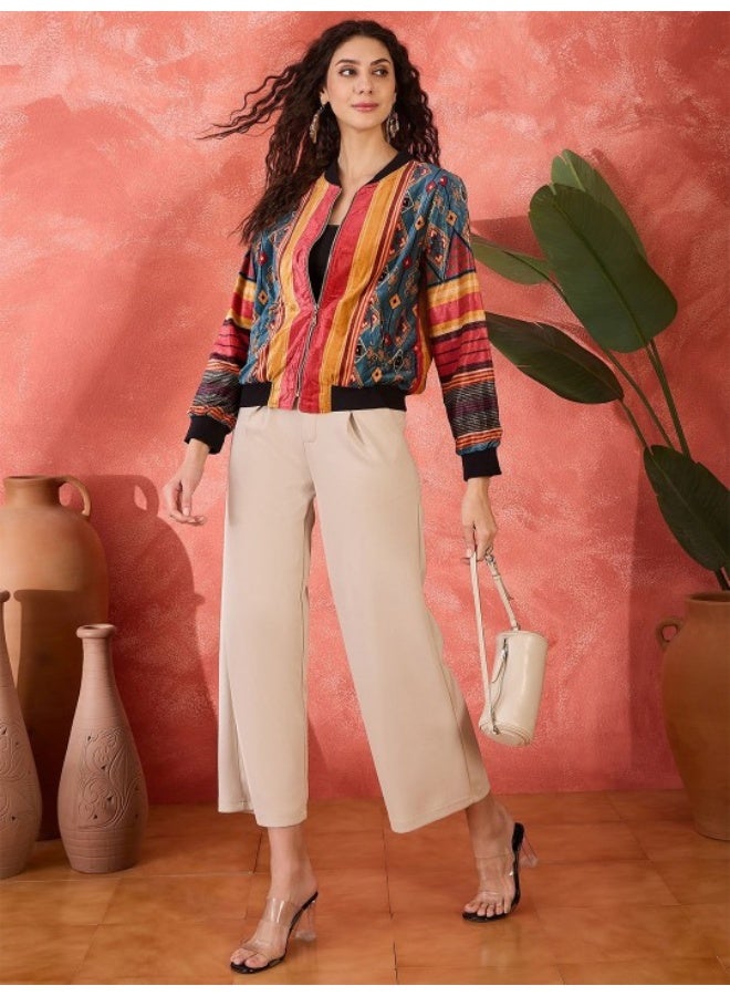 AKS Multicolor Velvet Light Bomber Jacket  - Image 2