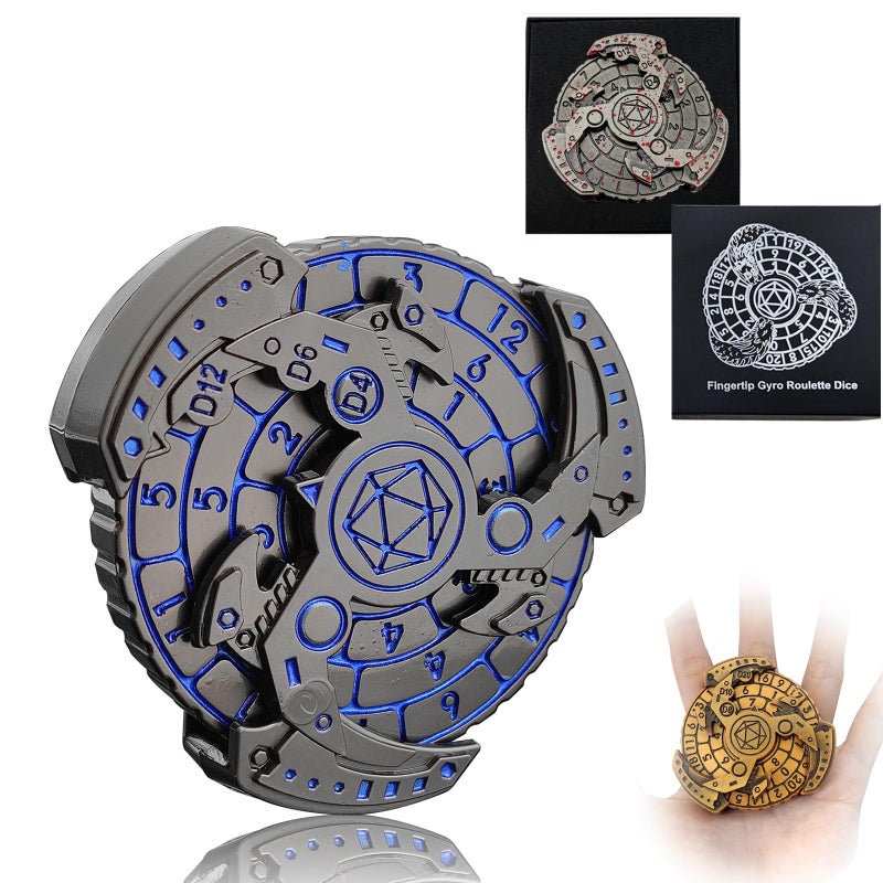 FLUEFOWL Shadow Roulette Dice Spinner for DND Dice Set Dragon Metallic DD Dice with Gift Case for DND Game RPG Role Playing Table Game Gifts Blue Silver - Image 3
