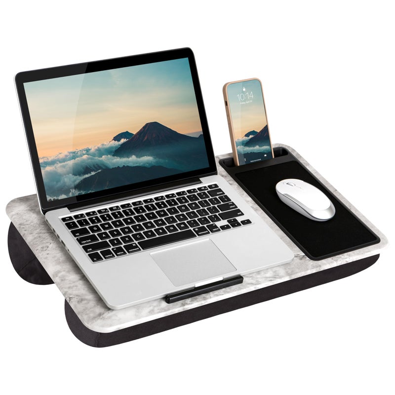 LAPGEAR Home Office Lap Desk with Device Ledge, Mouse Pad, and Phone Holder - White Marble - Fits Up To 15.6 Inch Laptops - Style No. 91501 - Image 1