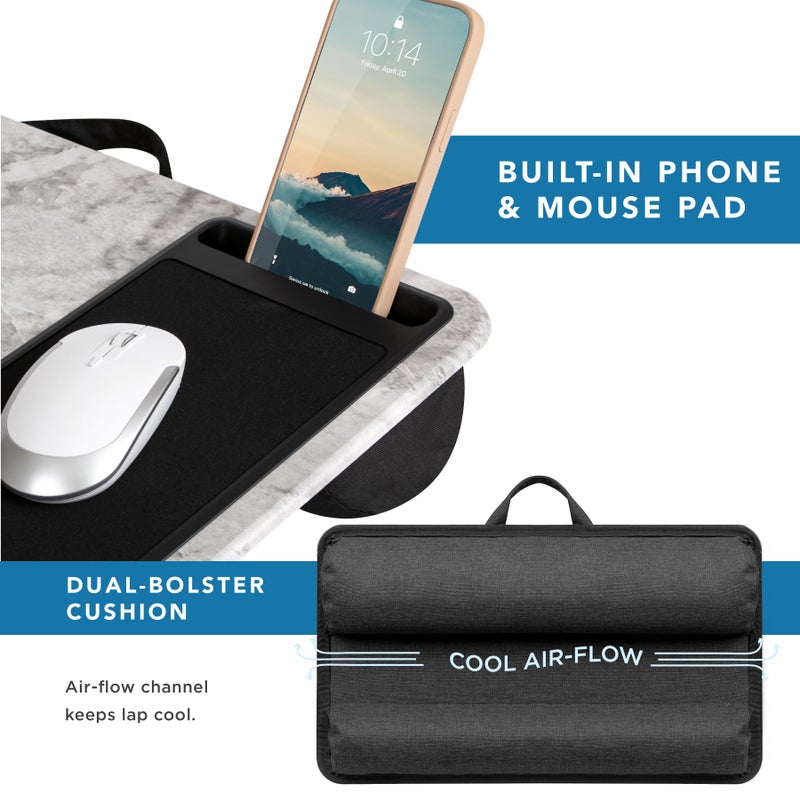 LAPGEAR Home Office Lap Desk with Device Ledge, Mouse Pad, and Phone Holder - White Marble - Fits Up To 15.6 Inch Laptops - Style No. 91501 - Image 4