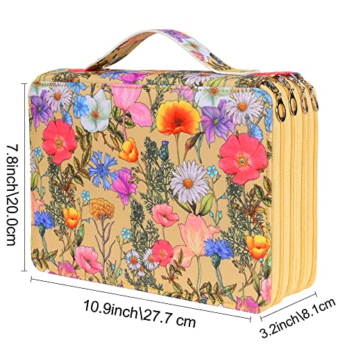 Vomgomfom Colored Pencil Holder - 200 Slots Large Capacity Case with Zipper Closure Twill Fabric, Yellow Flower Pattern for Watercolor Pens, Markers, Artists - Image 2