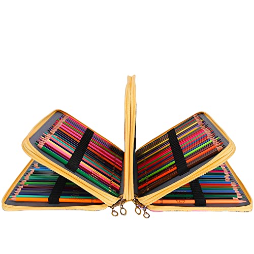 Vomgomfom Colored Pencil Holder - 200 Slots Large Capacity Case with Zipper Closure Twill Fabric, Yellow Flower Pattern for Watercolor Pens, Markers, Artists - Image 5