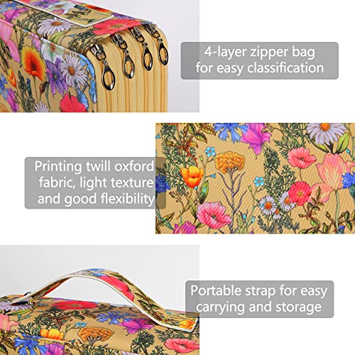 Vomgomfom Colored Pencil Holder - 200 Slots Large Capacity Case with Zipper Closure Twill Fabric, Yellow Flower Pattern for Watercolor Pens, Markers, Artists - Image 3