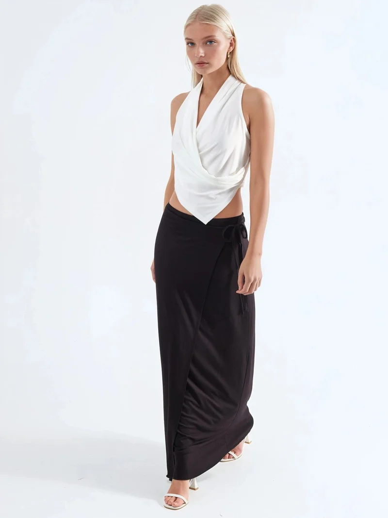بوسيم BUSEM High Waist Maxi Skirt with Tie Detail