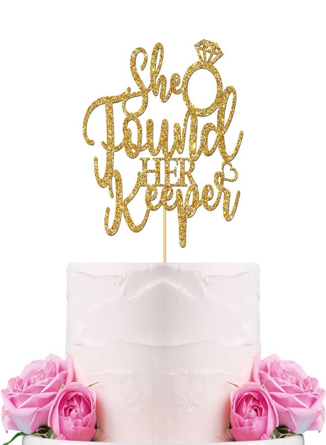 WeBenison She Found Her Keeper Cake Topper/Wedding Cake Topper/Engagement/Bridal Shower/Bachelorette Party Decorations Mixed Gold Glitter - Image 1