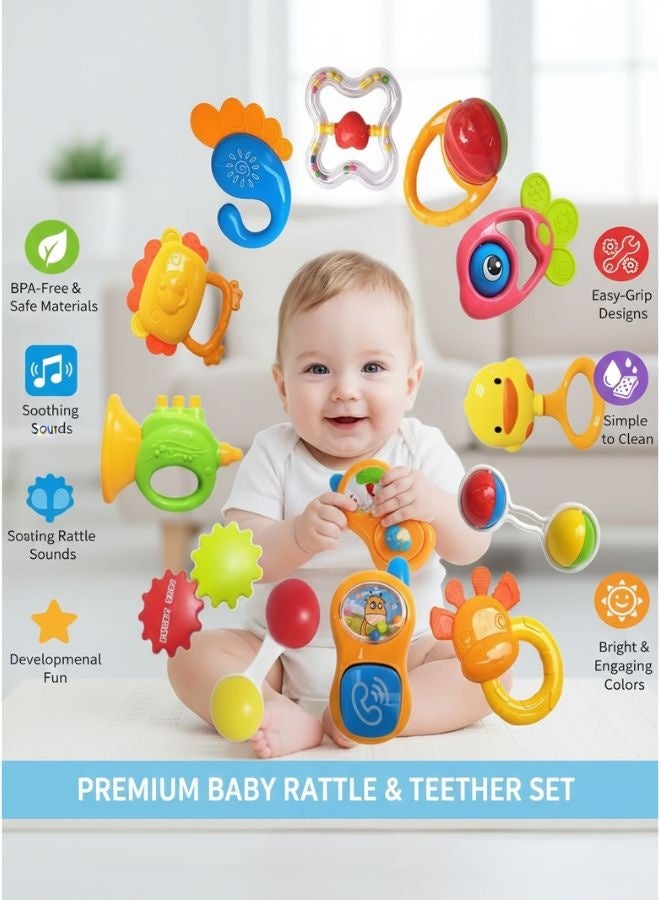 ZEESQUARE Baby Rattle & Teether Set | BPA-Free Infant Sensory Toys | Easy Grip | 0–12 Months - Image 1