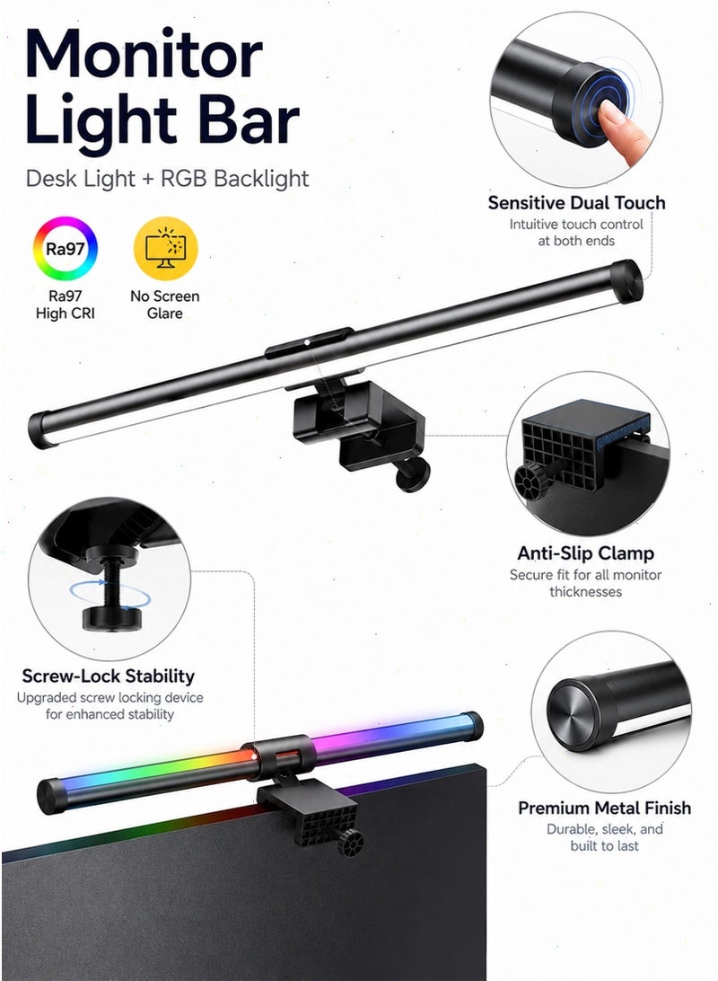 Monitor Light Bar with RGB Backlight, 44cm Computer Monitor Lamp Dimmable and Colour Temperature Touch Control LED Gaming Screen Light Eye Care No Glare Space Saving for Work Study - Image 5