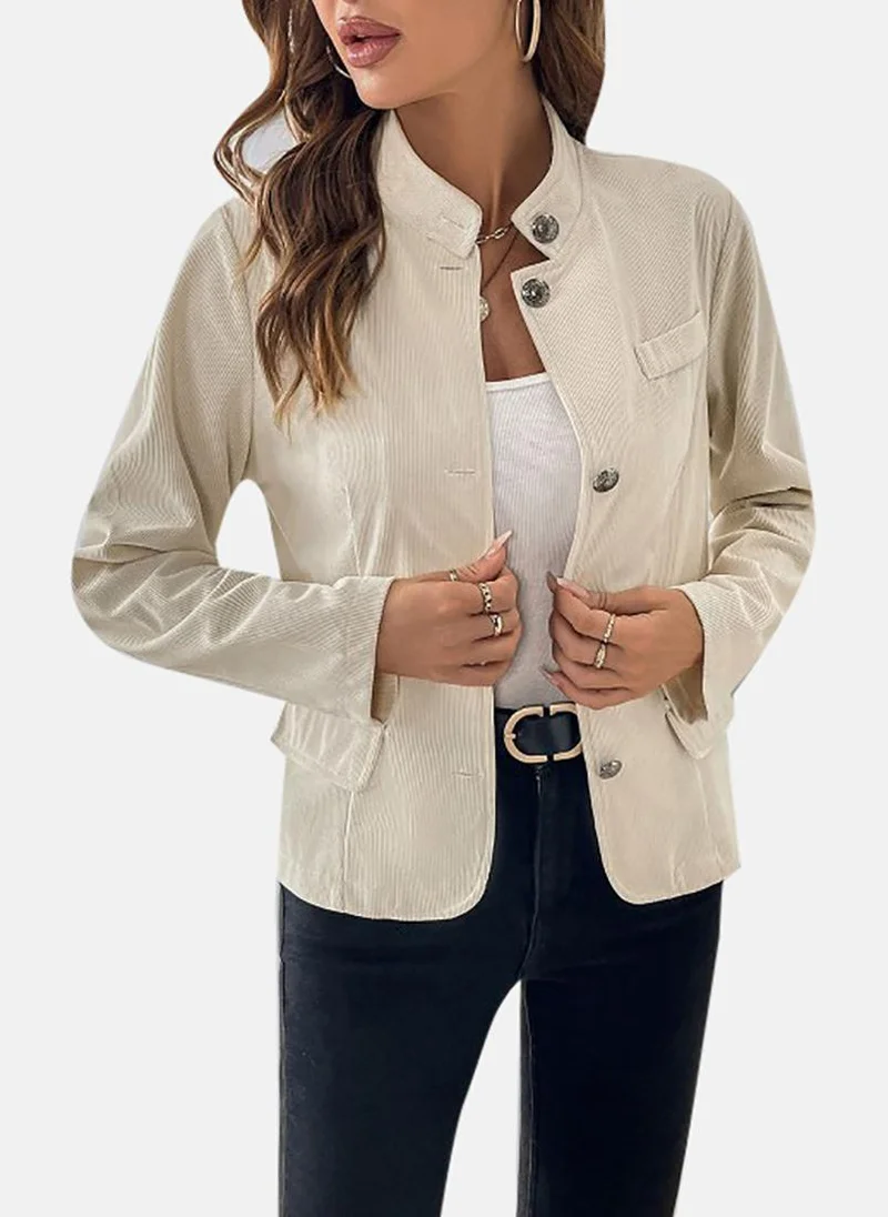 YUNIQEE Beige Solid Slim Fit Open front Jacket