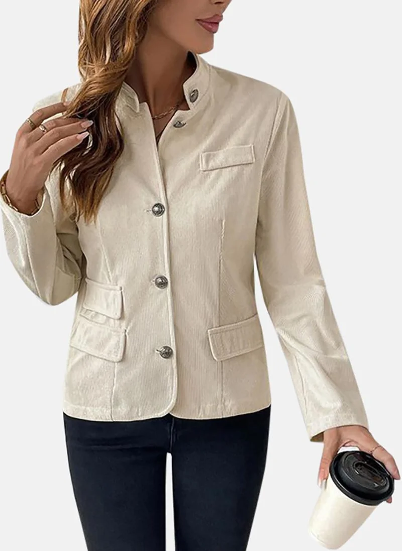 YUNIQEE Beige Solid Slim Fit Open front Jacket