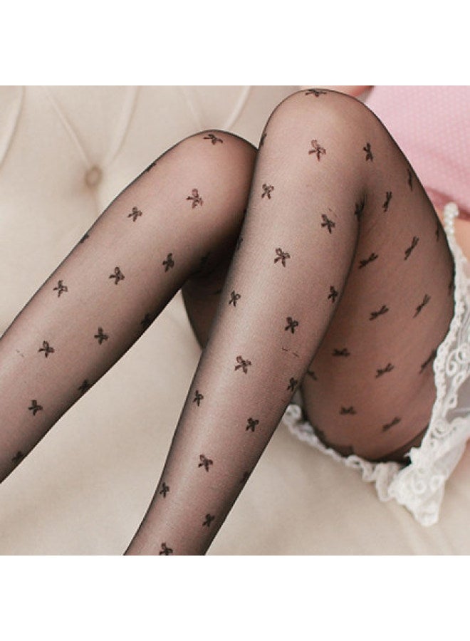 Ultra-thin Stockings Jacquard Pantyhose Black Base Socks Socks Women Dot Love Bow