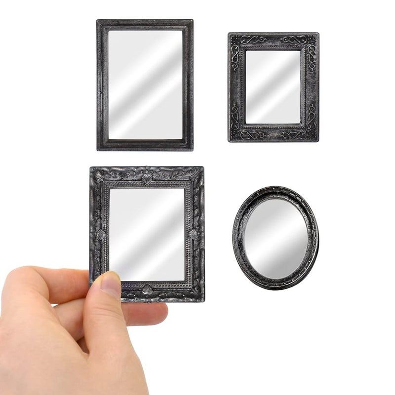 iLAND Mini Mirrors Dollhouse Accessories on 112 Scale Framed Glass Miniature Mirror Dark Silver 4pcs - Image 3