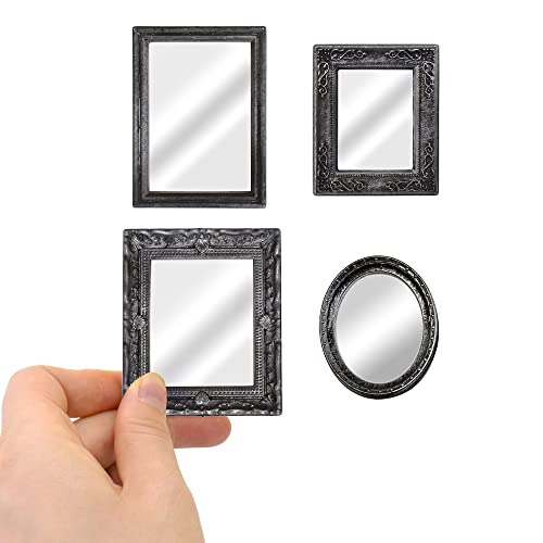 iLAND Mini Mirrors Dollhouse Accessories on 112 Scale Framed Glass Miniature Mirror Dark Silver 4pcs - Image 1