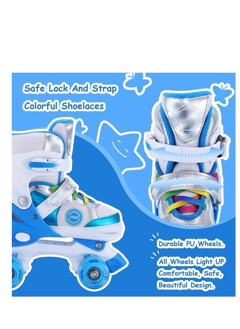 Girls Roller Skates for Kids Children todders Beginner 4 Size Adjustable for Ages 3-8 or 6-12 Years Old Girls with Light Up Wheels and Colorful Shoelaces
